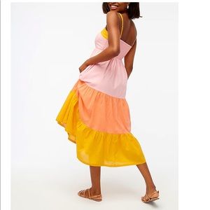 J CREW Orange Pink Colorblock Tiered Maxi Sun Dress NEW AY983 Womens Sz 2